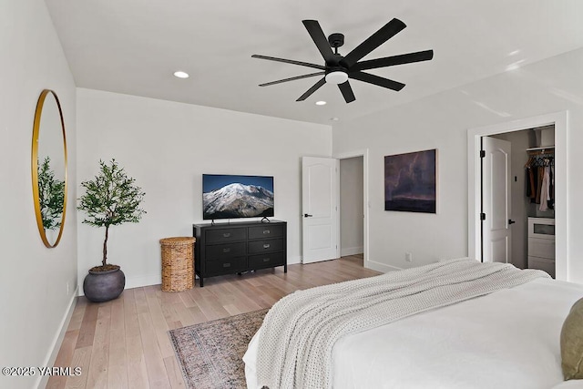 703 S 87th Ave, Yakima, WA 98908 - bedroom featuring light wood-style flooring, baseboards, recessed lighting, and ceiling fan