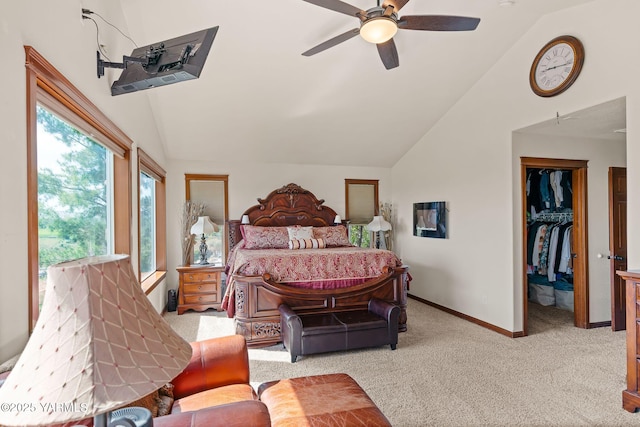 12900 Douglas Rd, Yakima, WA 98908 - bedroom featuring vaulted ceiling, carpet flooring, a spacious closet, baseboards, and a ceiling fan