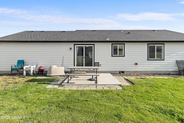 5301 Sage Way, Yakima, WA 98901 - back of property featuring a patio area, a shingled roof, and a lawn
