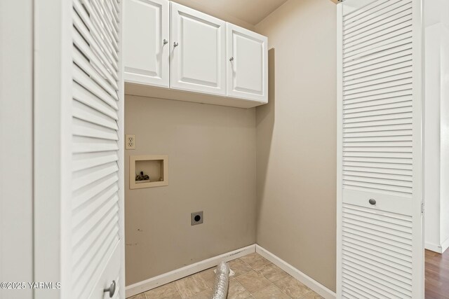 604 N 57th St, Yakima, WA 98901 - laundry room featuring electric dryer hookup, baseboards, cabinet space, and hookup for a washing machine