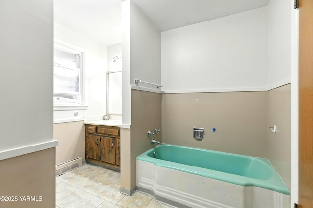 4504 W Lincoln Ave, Yakima, WA 98908 - full bathroom with vanity, a bath, and tile patterned flooring
