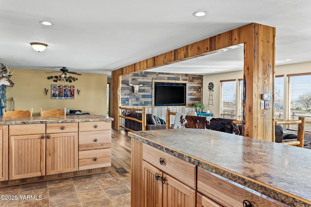 7773 N Wenas Rd, Selah, WA 98942 - kitchen with open floor plan, light brown cabinets, and recessed lighting