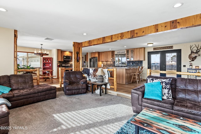 7773 N Wenas Rd, Selah, WA 98942 - living area with a chandelier, recessed lighting, and carpet