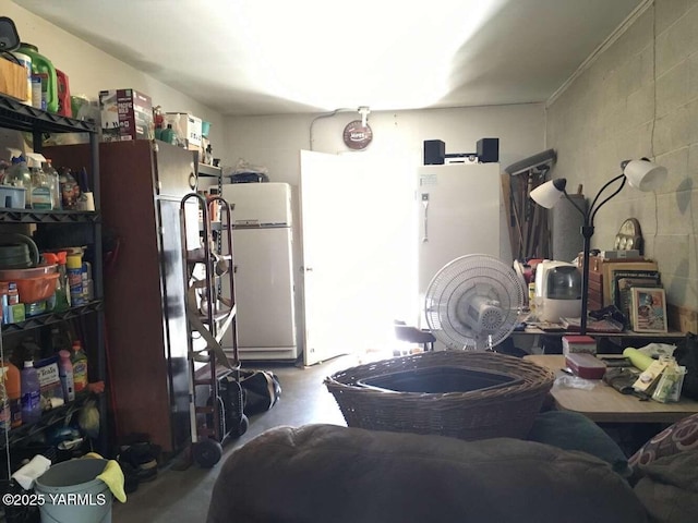 garage featuring freestanding refrigerator