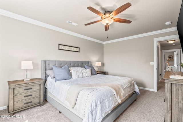 1589 Valhalla Loop, Selah, WA 98942 - bedroom featuring light colored carpet, crown molding, baseboards, and ceiling fan