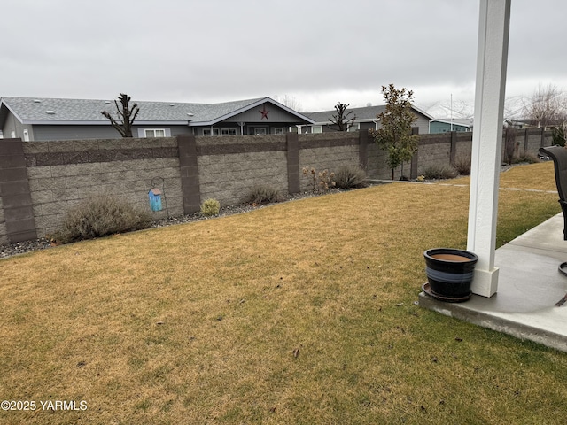 view of yard featuring a fenced backyard