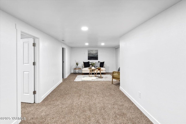 office area featuring carpet, baseboards, and recessed lighting