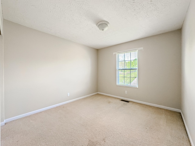 unfurnished room featuring carpet and a textured ceiling