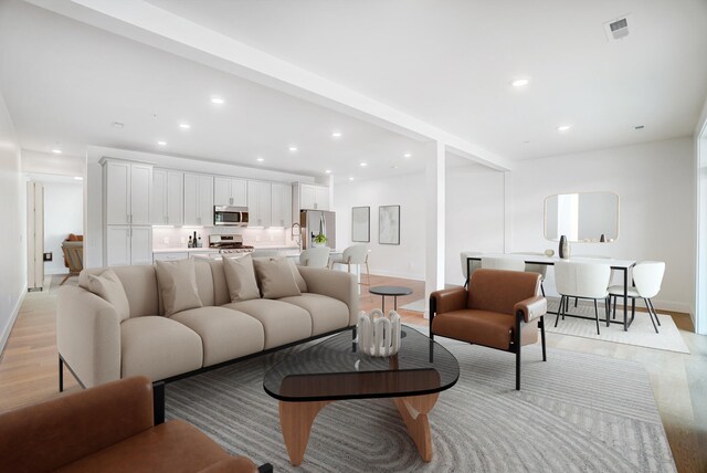 living room with light wood-type flooring