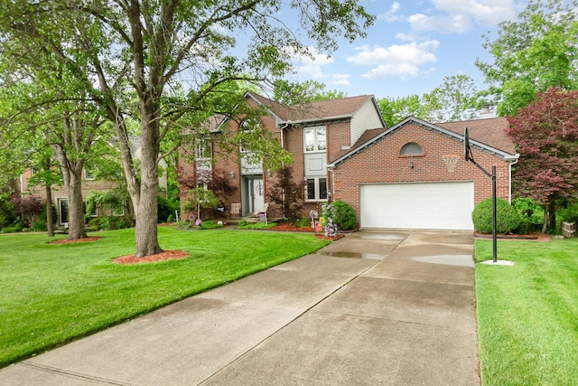 8104 Harms Hill Dr, Florence, KY 41042 - view of front facade with a garage, concrete driveway, brick siding, and a front yard