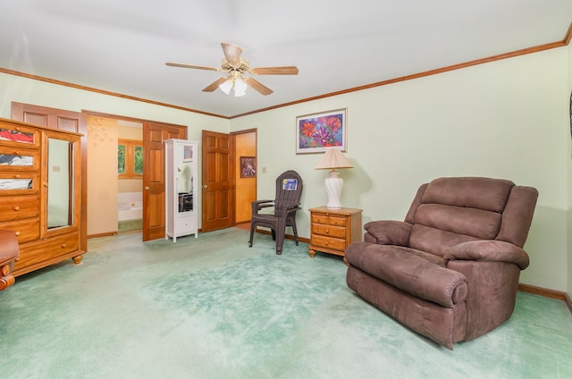 8104 Harms Hill Dr, Florence, KY 41042 - sitting room with light colored carpet, a ceiling fan, ornamental molding, and baseboards