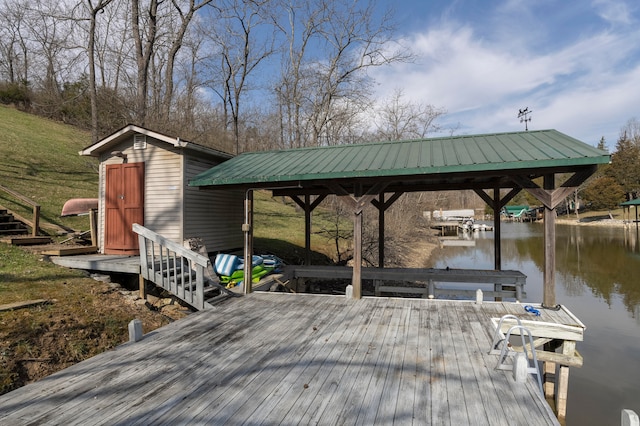 view of dock with a water view