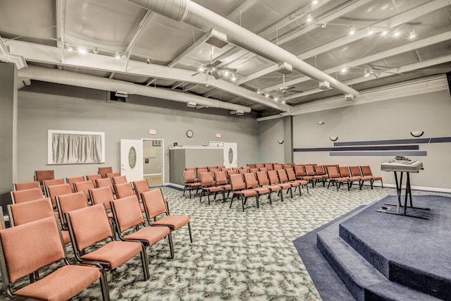 miscellaneous room with carpet and ceiling fan