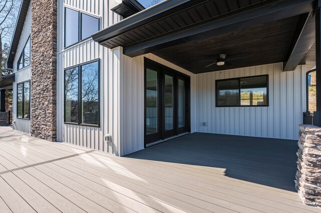 465 Cedar Hill Dr, Williamstown, KY 41097 - wooden deck with a ceiling fan and french doors