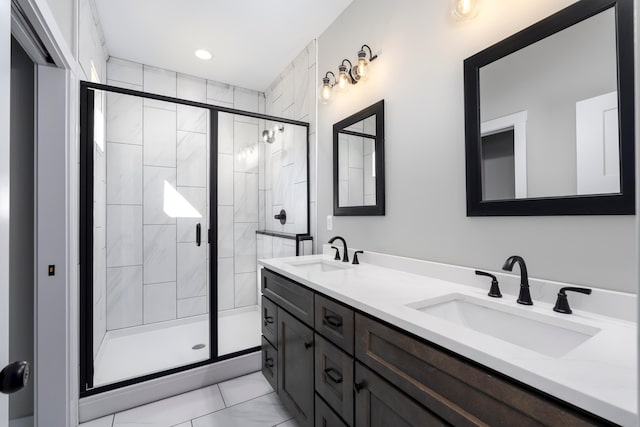 465 Cedar Hill Dr, Williamstown, KY 41097 - bathroom with double vanity and a stall shower