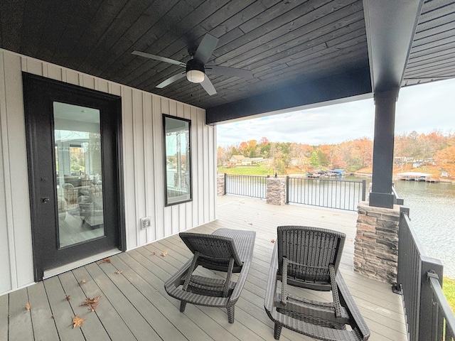 465 Cedar Hill Dr, Williamstown, KY 41097 - wooden deck featuring a water view and ceiling fan