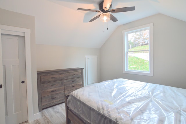 465 Cedar Hill Dr, Williamstown, KY 41097 - bedroom with lofted ceiling, light wood finished floors, and ceiling fan