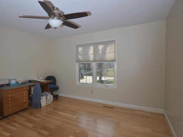 interior space featuring light hardwood / wood-style floors and ceiling fan