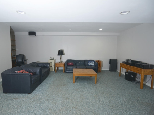 living room featuring light carpet