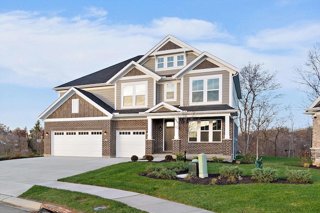 craftsman-style home with a front lawn and a garage