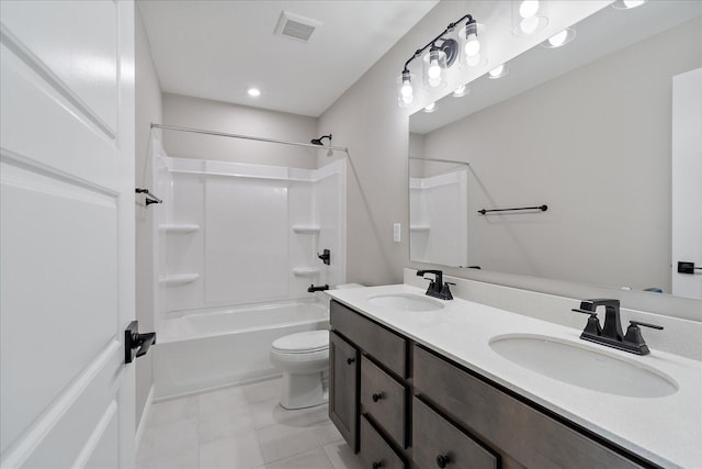 full bathroom featuring vanity, toilet, and bathing tub / shower combination