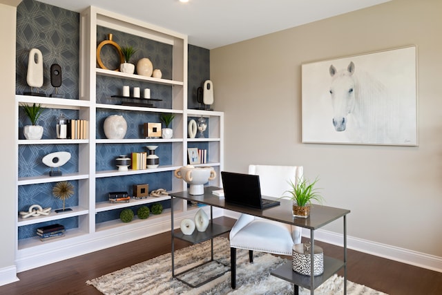 office area with dark hardwood / wood-style floors