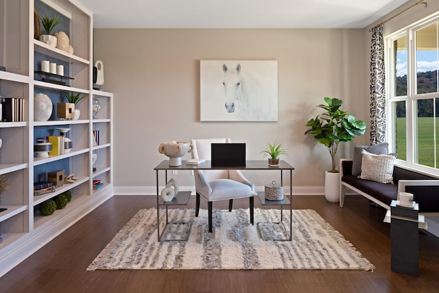 office area featuring a healthy amount of sunlight and dark hardwood / wood-style floors