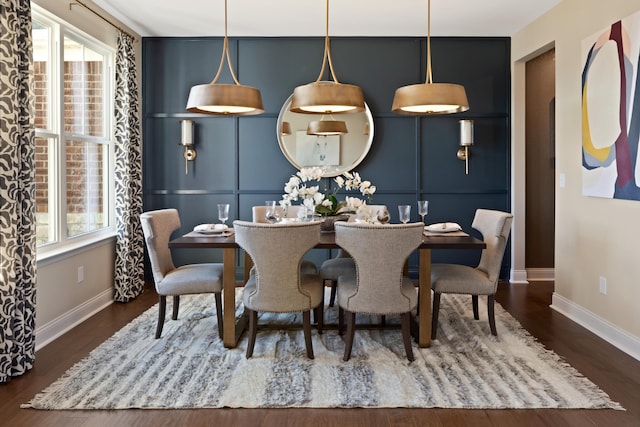 dining area with dark hardwood / wood-style floors