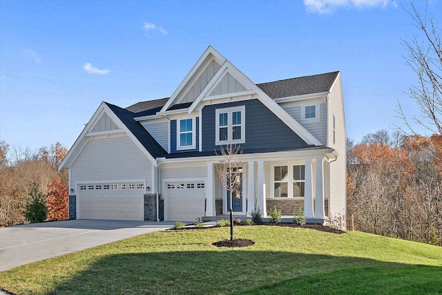 craftsman-style house with a garage and a front yard