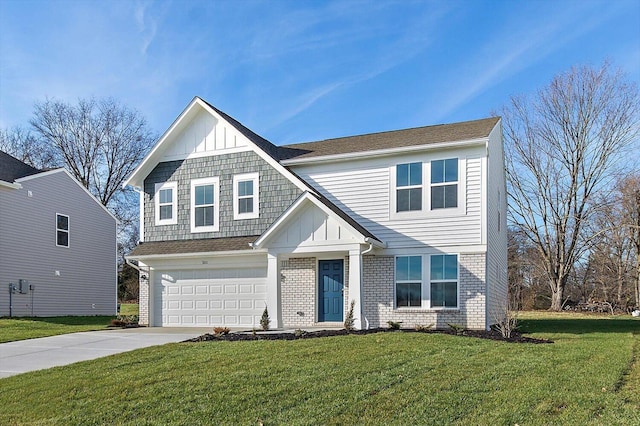 view of front of house with a front lawn and a garage