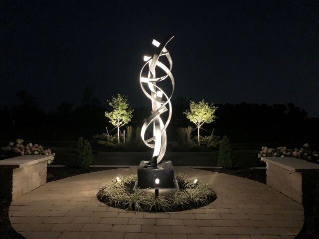 view of patio terrace at night