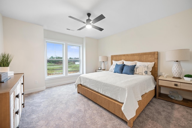 bedroom featuring carpet floors and ceiling fan