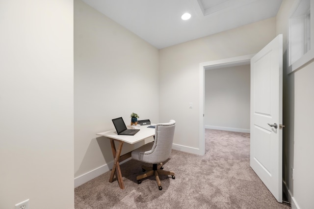 home office with light carpet