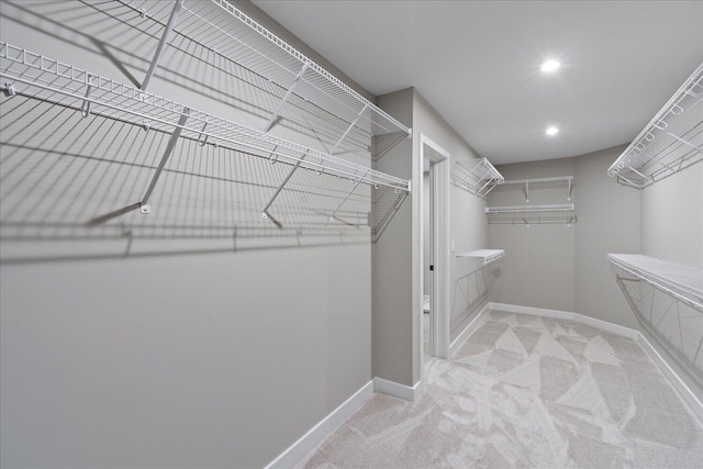 spacious closet with light carpet