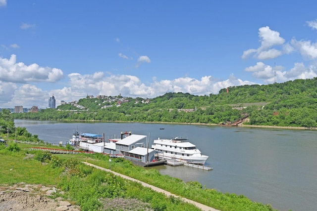 dock area featuring a water view