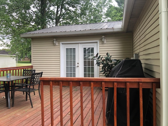 wooden terrace with french doors