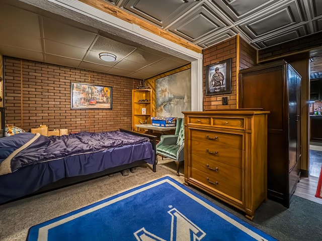 bedroom with dark carpet