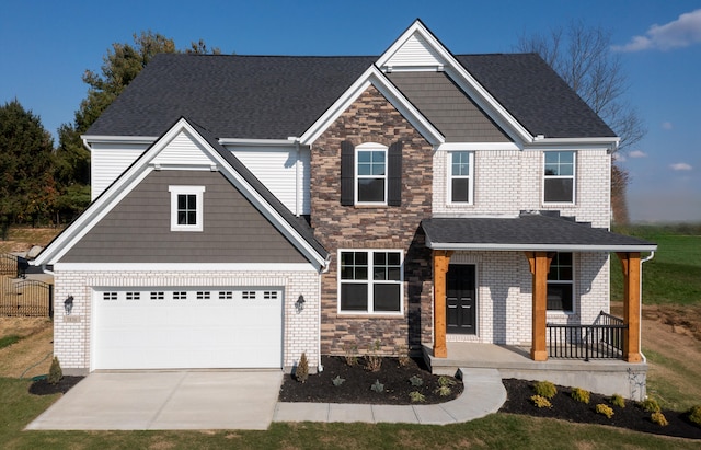 view of front facade featuring covered porch and a garage