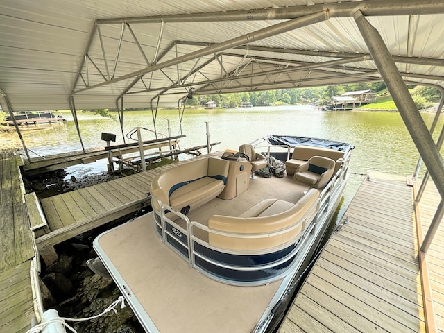 view of dock with a water view