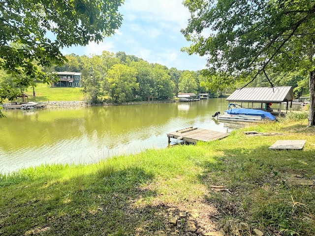 dock area with a water view