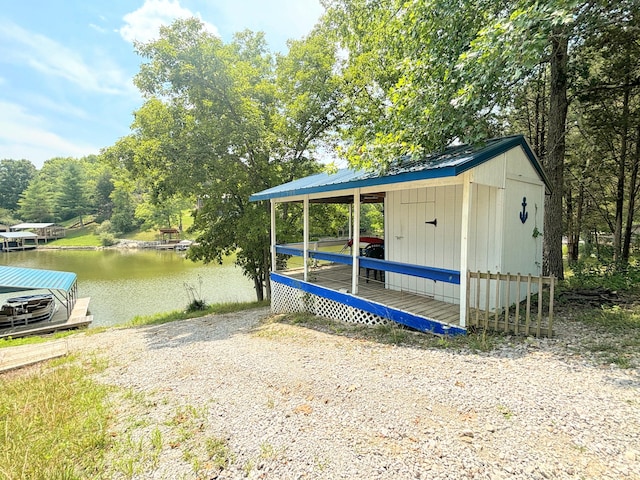 exterior space featuring a water view