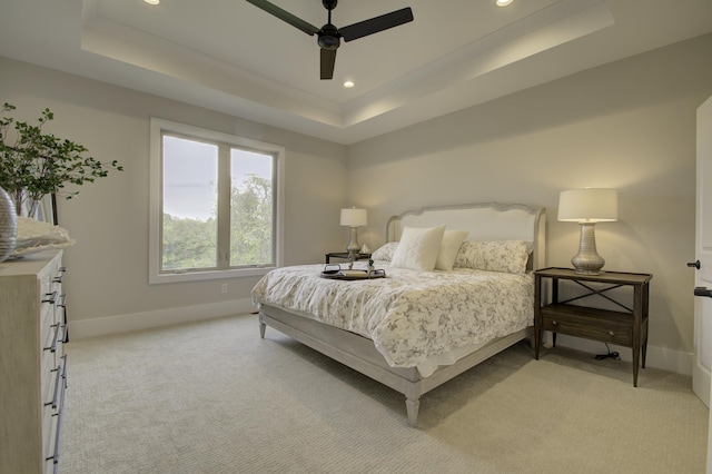 828 Fairbanks Ln, Southgate, KY 41071 - bedroom featuring baseboards, a tray ceiling, recessed lighting, and light colored carpet