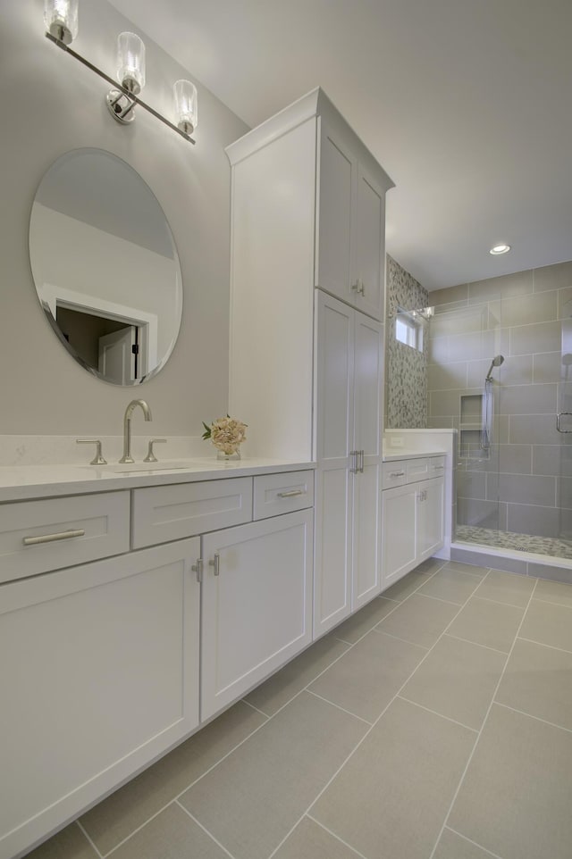 828 Fairbanks Ln, Southgate, KY 41071 - full bath featuring recessed lighting, a stall shower, tile patterned floors, and vanity