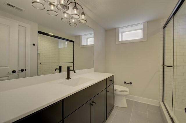 828 Fairbanks Ln, Southgate, KY 41071 - full bath featuring toilet, baseboards, a shower stall, tile patterned floors, and visible vents