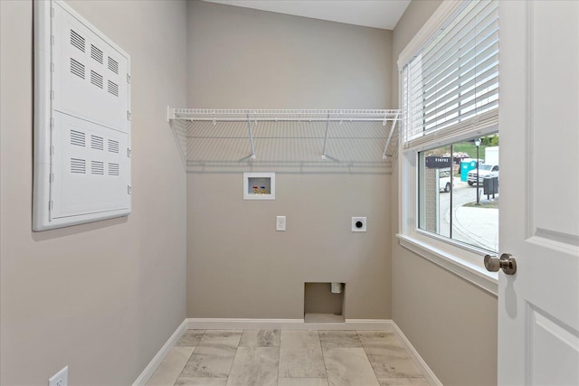 clothes washing area with washer hookup and hookup for an electric dryer