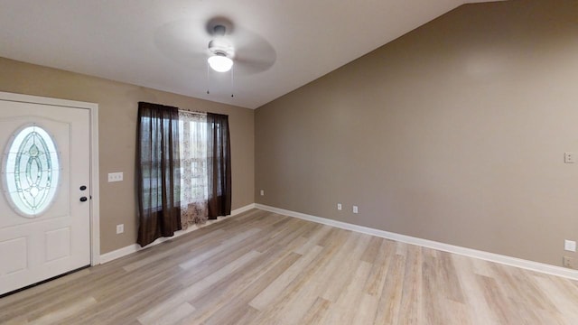 304 Brentwood Dr, Dry Ridge, KY 41035 - entrance foyer with light wood-style flooring, vaulted ceiling, a ceiling fan, and baseboards