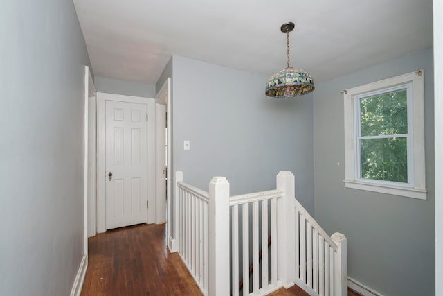 hallway with dark hardwood / wood-style flooring