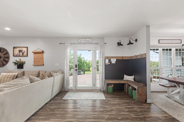 living area with dark wood-style flooring