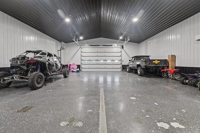 garage with metal wall