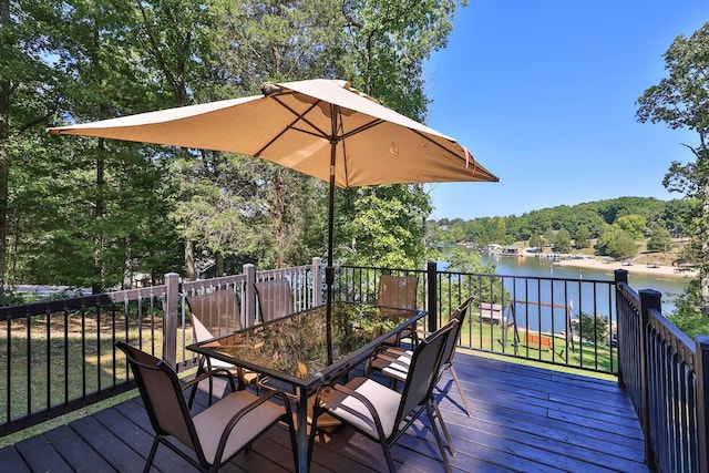 wooden deck with a water view